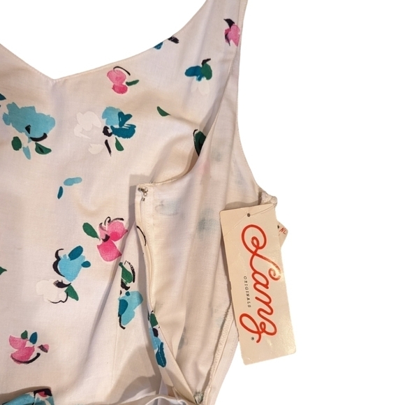 New Vtg. Lanz Dress cotton white pastel floral midi Coquette bow detail NWT Sz 6 - Picture 12 of 14